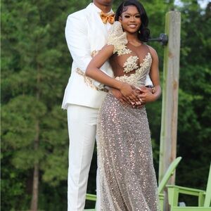 Elegant Brown and Gold Prom Dress